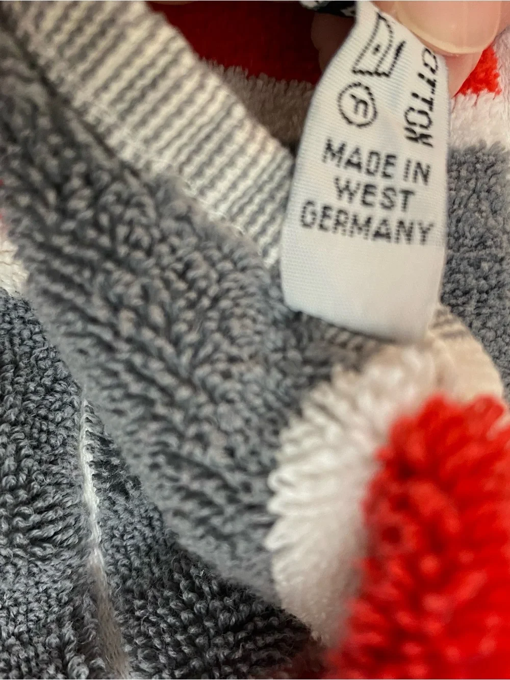 Vintage 1980s HF J’aime Bath Towel - Made West Germany- Red & Gray Windowpane